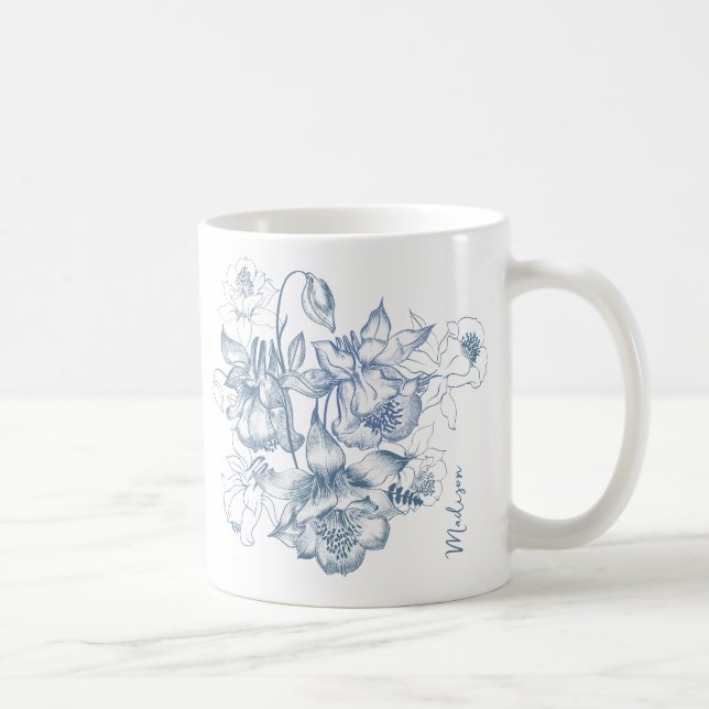 Autumn Breath Luxury Blue Flower Seamless Pattern Coffee Mug (Right)