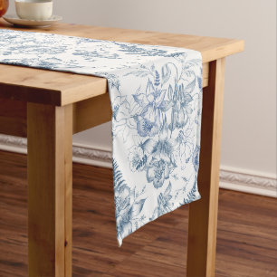 Autumn Breath Luxury Blue Flower Seamless Pattern Long Table Runner