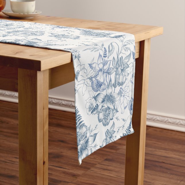 Autumn Breath Luxury Blue Flower Seamless Pattern Long Table Runner (In Situ)