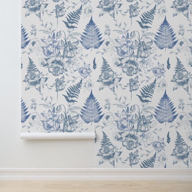 Autumn Breath Luxury Blue Flower Seamless Pattern Wallpaper (Application)