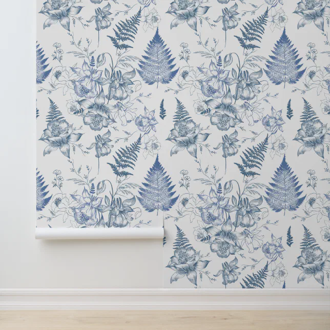 Curated visual reference: Fresh Look at Autumn Breath Luxury Blue Flower Seamless Pattern Wallpaper