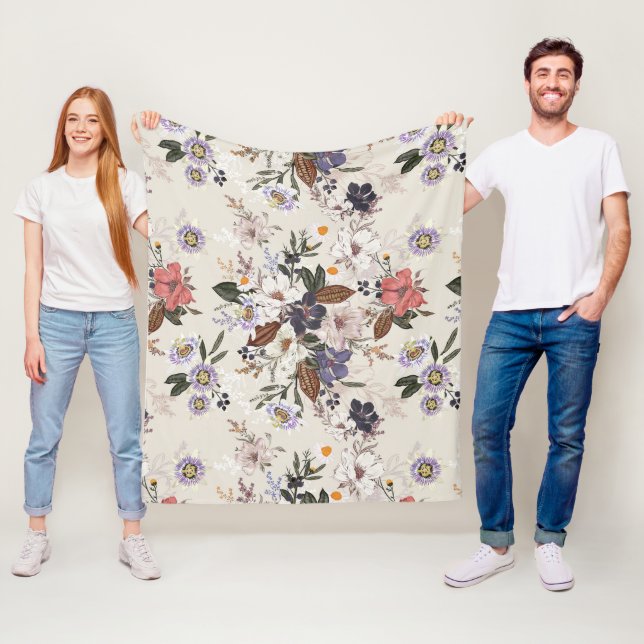 Autumn Breath Seamless Flower Pattern Fleece Blanket (In Situ)