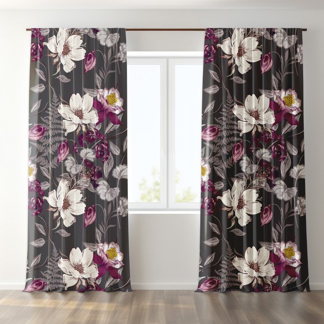 Autumn Breath White Purple Flower Pattern Blackout Curtains (Creator Uploaded)