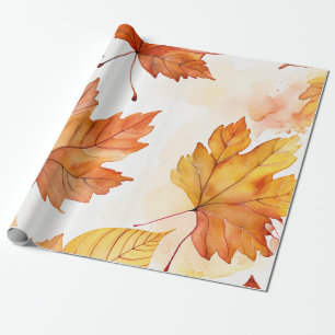 Autumn Breeze: Falling Leaves Pattern Wrapping Paper