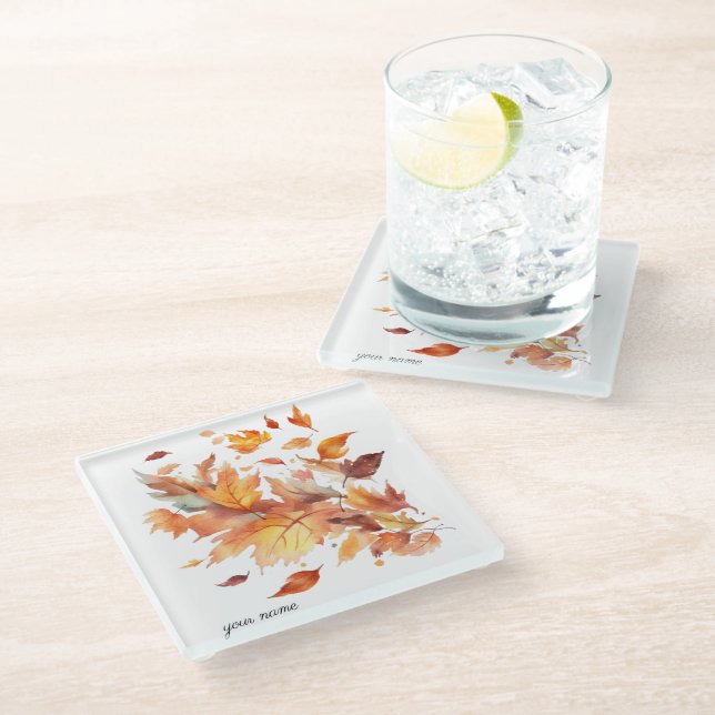 Autumn Breeze Maple Cascade, custom  Glass Coaster (Angled)