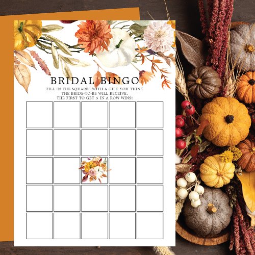 Autumn Bridal Shower Bingo Game Card