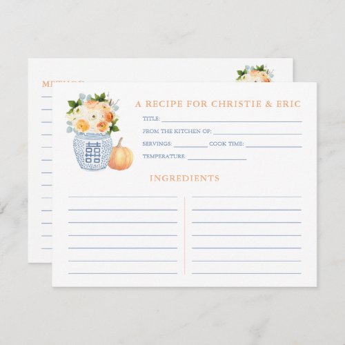 Autumn Bridal Shower Florals Pumpkin Recipe Card