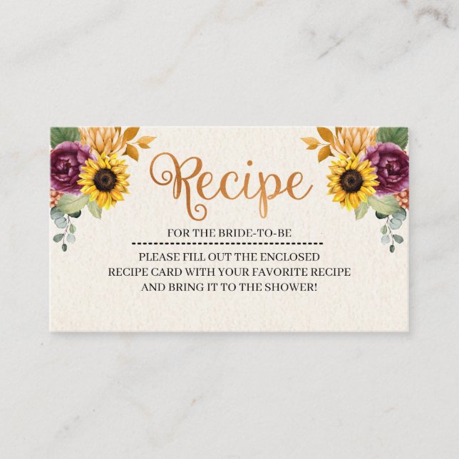 Autumn Bridal Shower Recipe Enclosure Card (Front)