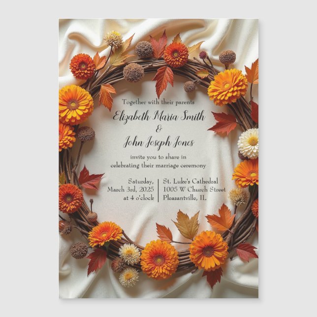 Autumn Bridal Wreath Magnetic Invitation (Front)