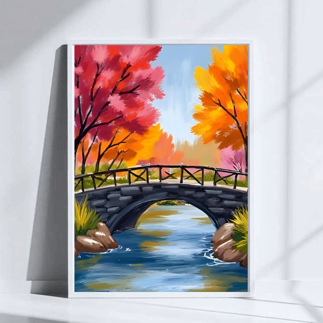 Autumn Bridge Fall Foliage Watercolor Nature Poster (Creator Uploaded)