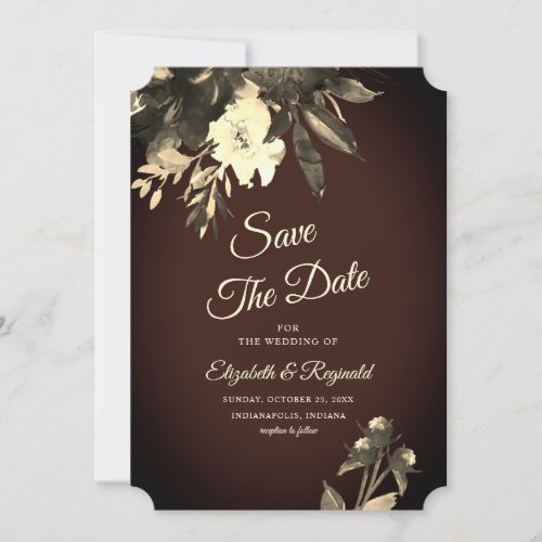 Autumn Brown Aged Floral Fall Wedding Save The Date