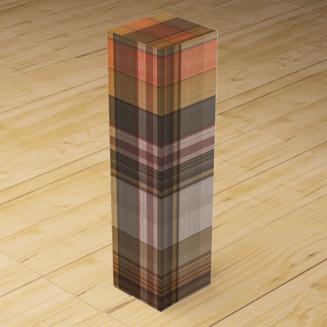Autumn Brown and Orange Plaid  Wine Box (Front)