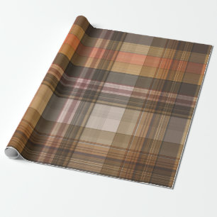 Autumn Brown and Orange Plaid Wrapping Paper