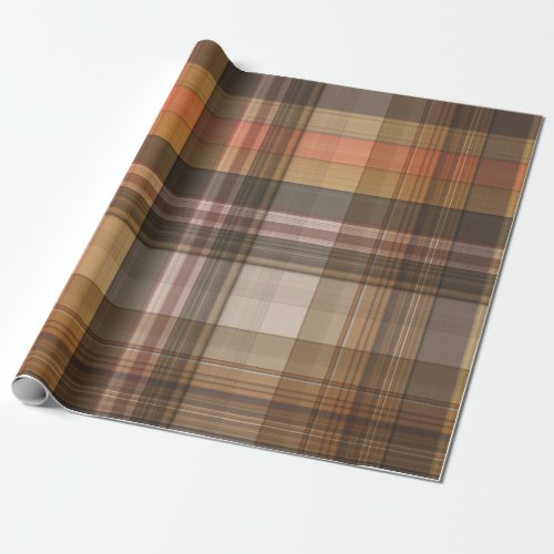 Autumn Brown and Orange Plaid    Wrapping Paper