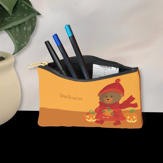 Autumn Brown Bear Kid Pencil Pouch (This cute pouch is perfect to keep art or writing supplies .)