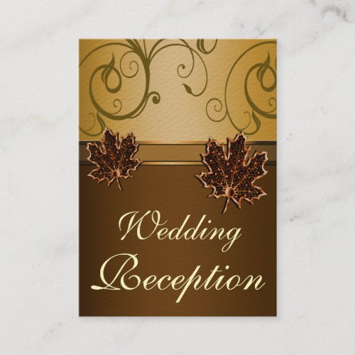 Autumn Brown &amp; Fall Gold Wedding Reception Cards Business Card Template
