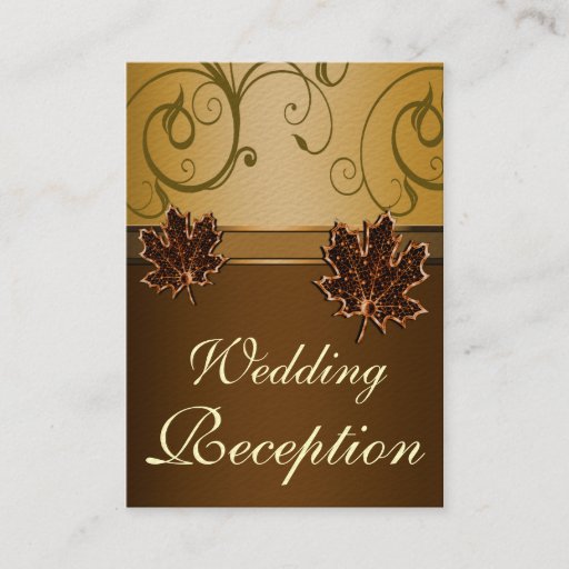 Customizable Autumn Brown &amp; Fall Gold Wedding Reception Cards Business Card Template