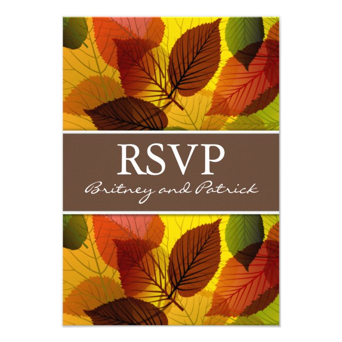Autumn Brown Falling Leaves Wedding RSVP Cards Custom Invites