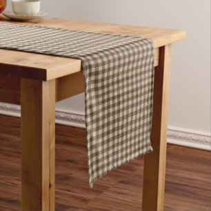 Autumn Brown Gingham Check Beautiful Long Table Runner