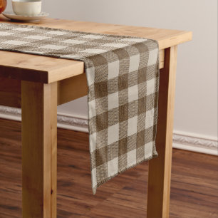 Autumn Brown Large Checks Beautiful Long Table Runner