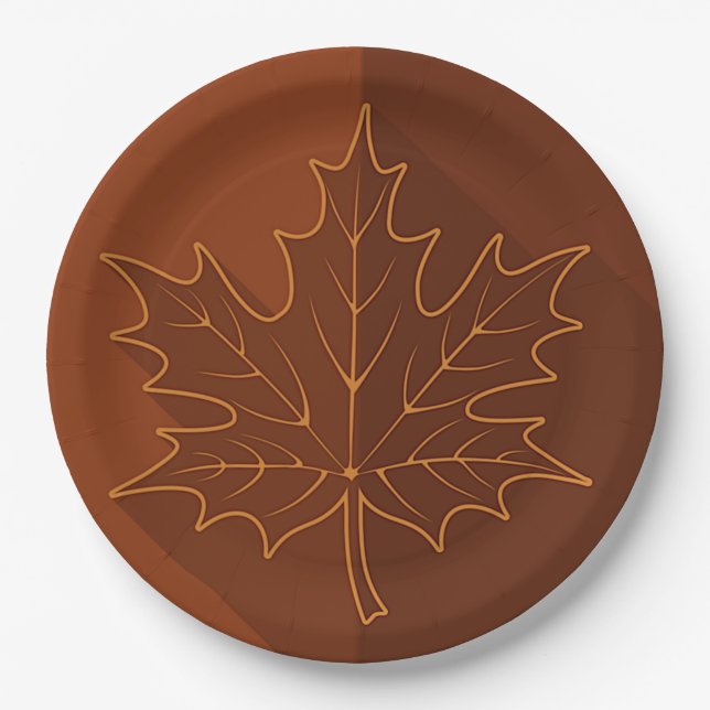 Autumn Brown Maple Leaves Paper Plates (Front)