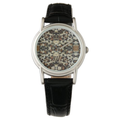 Autumn Brown Mosaic Pattern Monogrammed Leopard Watch