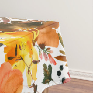 Autumn Brown Peach Yellow Floral Watercolor Tablecloth