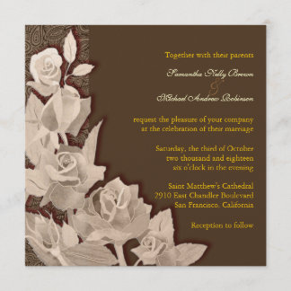 Autumn Brown Roses Fall Wedding Invitations