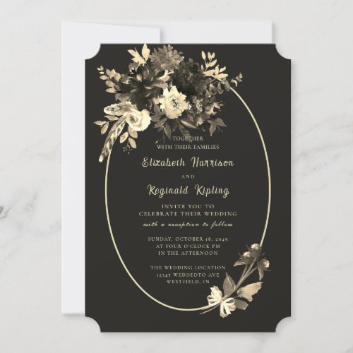 Autumn Brown Watercolor Aged Floral Wedding Invitation