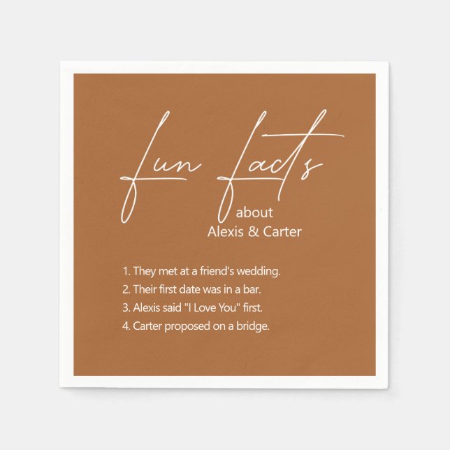 Autumn Brown Wedding Fun Facts Napkins (Front)
