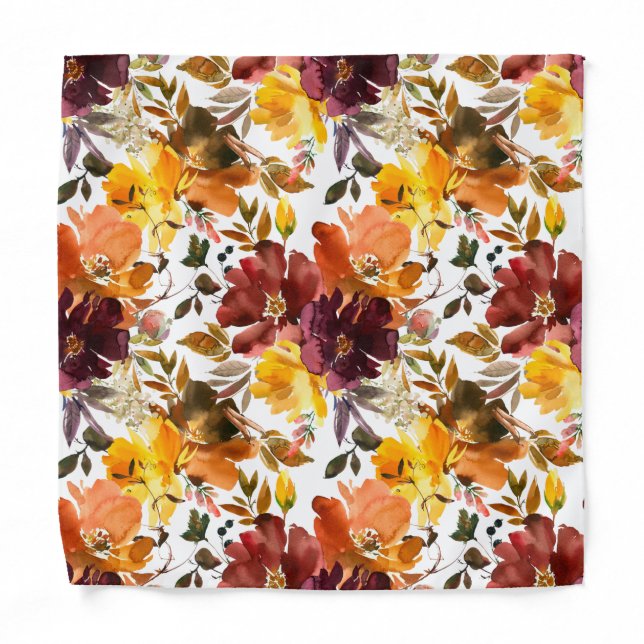 Autumn Brown Yellow Gold Floral Pocket Square Bandana (Front)