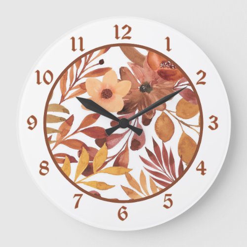 Autumn Browns Leaves Floral Large Clock