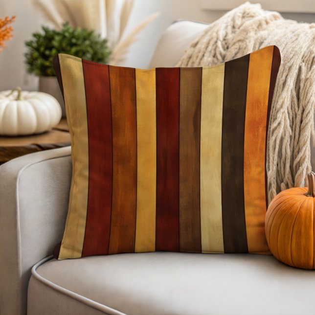 Autumn Browns Watercolor Striped Throw Pillow (Creator Uploaded)