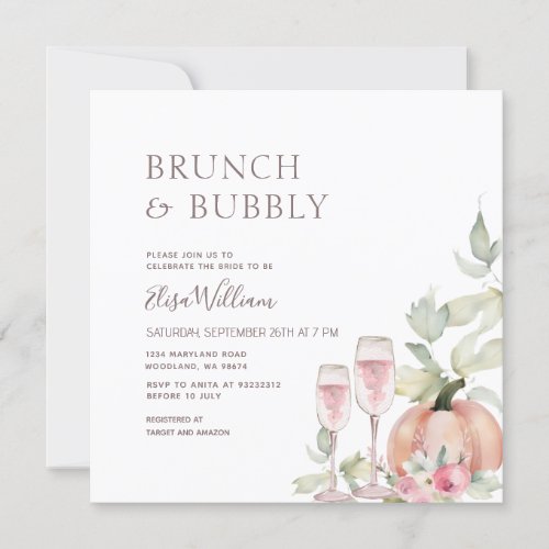 Autumn Brunch and Bubbly Pumpkin Bridal Shower  Invitation