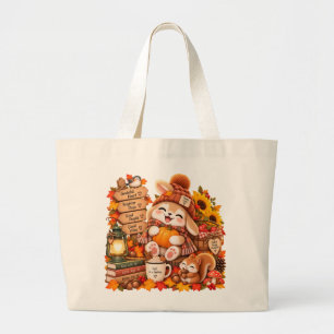 Autumn Bunny and Squirrel Jumbo Tote Bag