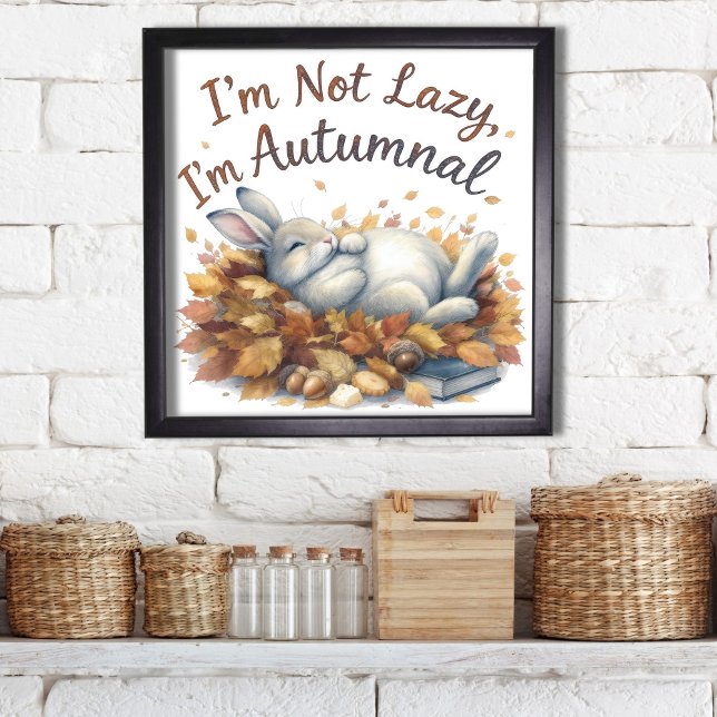 Autumn Bunny in Leaves with Funny Lazy Quote Peel And Stick Photo Tile (Creator Uploaded)