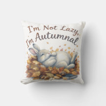 Autumn Bunny in Leaves with Funny Lazy Quote