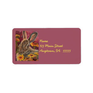 Autumn Bunny Rabbit Yellow Flowers Watercolor Art Label