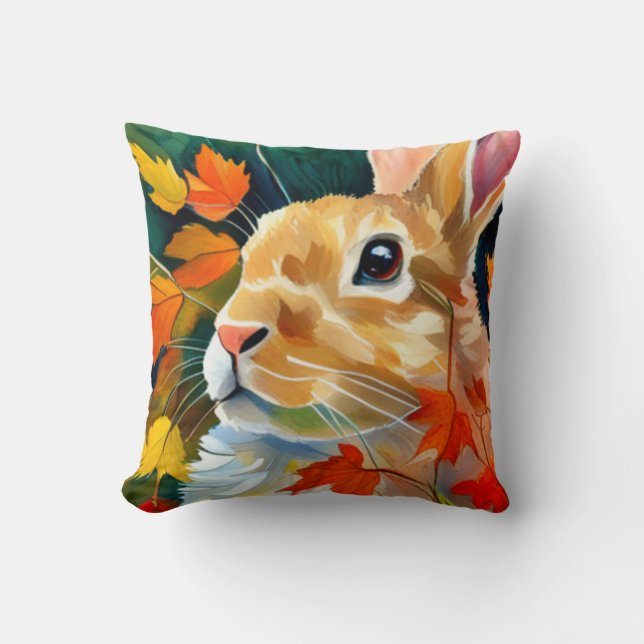 Autumn Bunny Throw Pillow (Front)