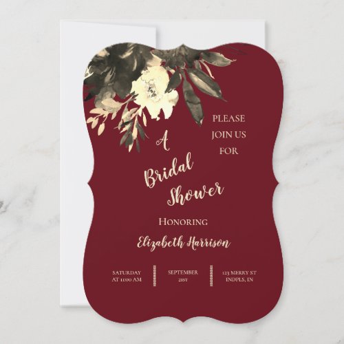 Autumn Burgundy Aged Floral Bridal Shower Invitation