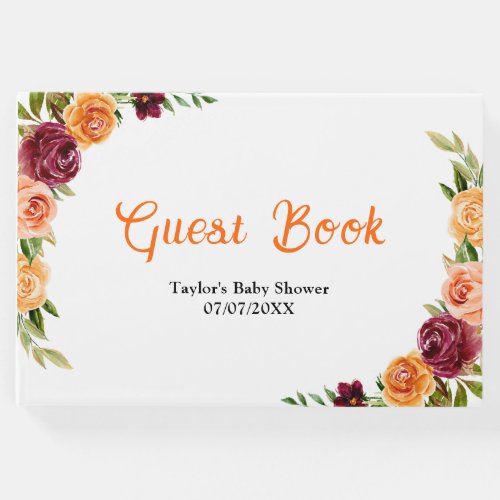 Autumn Burgundy and Orange Floral Baby Shower Guest Book