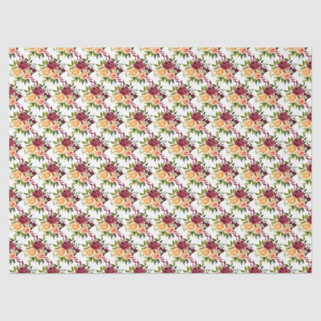 Autumn Burgundy and Orange Floral Tissue Paper (Front)