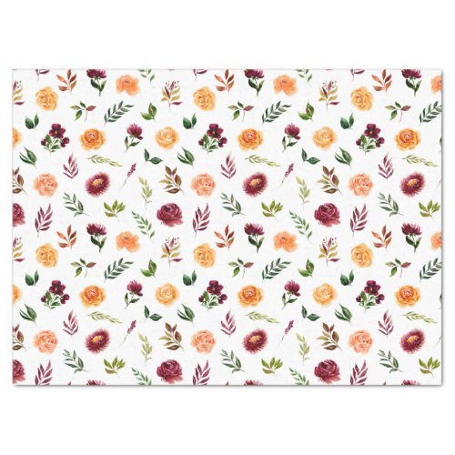 Autumn Burgundy and Orange Floral Tissue Paper