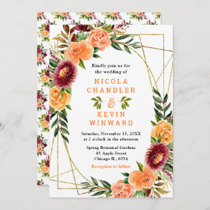 Autumn Burgundy and Orange Flowers Invitation