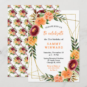 Autumn Burgundy and Orange Flowers Invitation