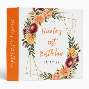 Autumn Burgundy and Orange Flowers Photo Album 3 Ring Binder