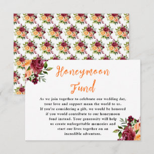 Autumn Burgundy and Orange Wedding Honeymoon Fund Enclosure Card