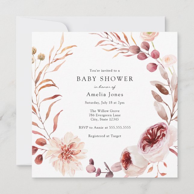 Autumn Burgundy Baby Shower Invitation (Front)