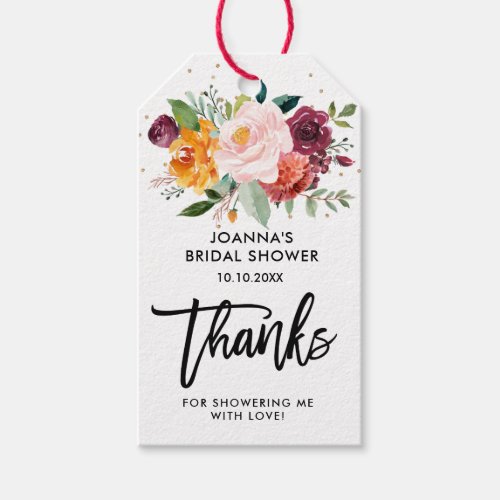 Autumn Burgundy Blush Floral Blossom Bridal Shower Gift Tags