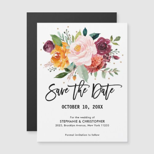 Autumn Burgundy Blush Floral Blossom Save the date Magnetic Invitation